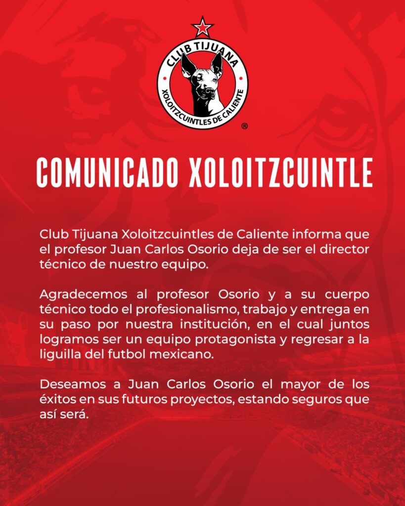 Comunicado Juan Carlos Osorio sale de Tijuana