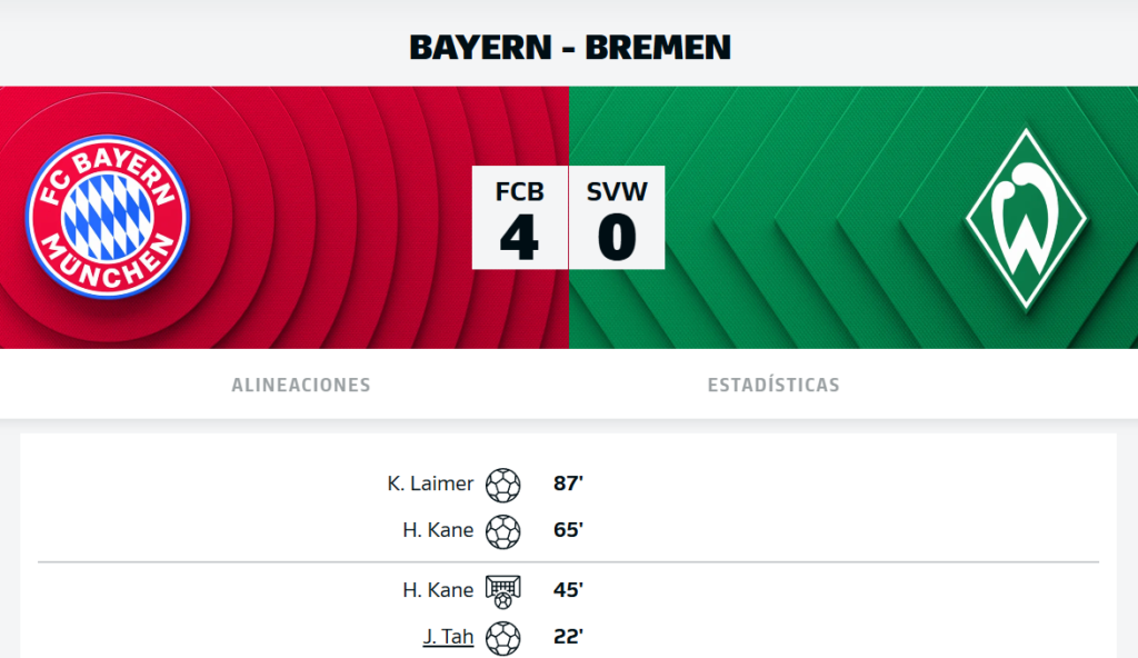 Captura de pantalla de la página oficial de la Bundesliga