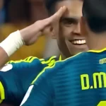 Luis Díaz y Daniel Muñoz celebran un gol de la Selección Colombia en el Mundial 2026, celebración que fue manipulada con inteligencia artificial en redes sociales.