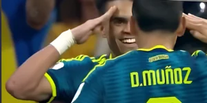 Luis Díaz y Daniel Muñoz celebran un gol de la Selección Colombia en el Mundial 2026, celebración que fue manipulada con inteligencia artificial en redes sociales.