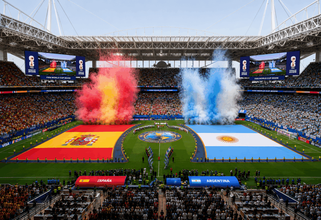 El New York New Jersey Stadium preparado para la ceremonia de clausura previa a la final del Mundial 2026.